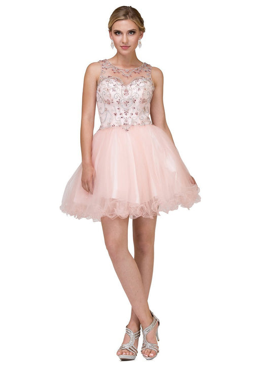 Dancing Queen - Bejeweled Illusion Bateau A-Line Dress 2022 in Pink