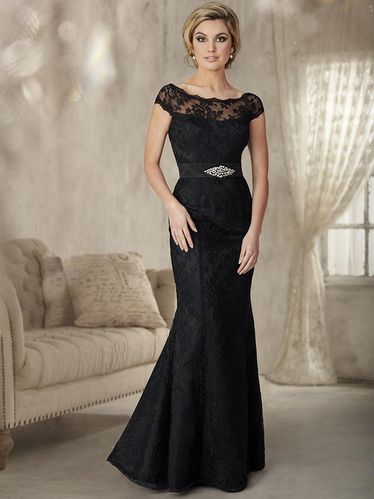 Christina Wu Elegance - 20228 Lace Illusion Bateau Trumpet Dress in Black