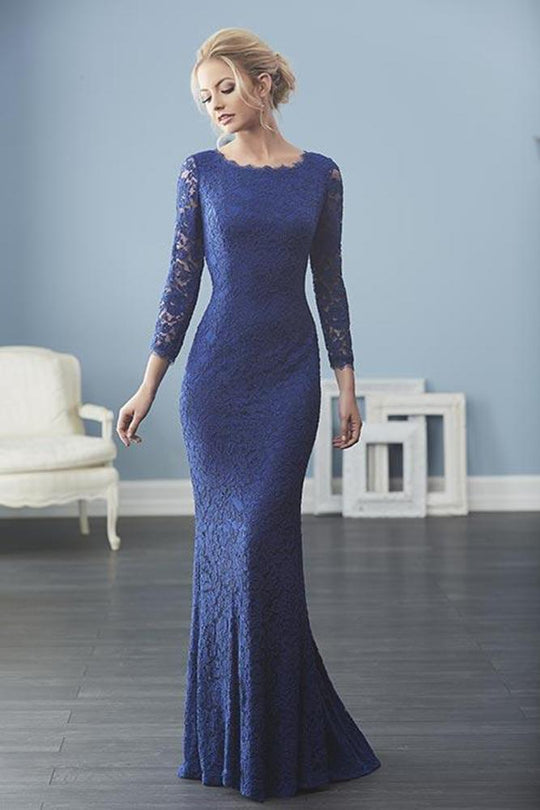 Christina Wu Elegance - 20234 Quarter Length Sleeve Lace Sheath Dress in Blue