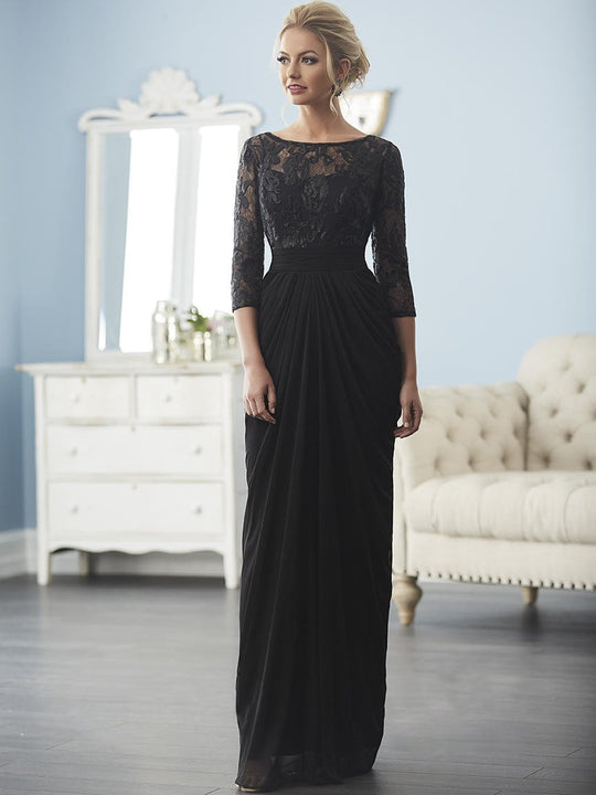 Lace Quarter Length Sleeve Chiffon Gown 20236 In Black