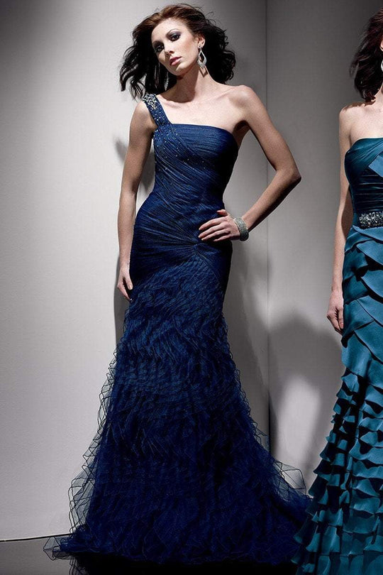 Alyce Paris - One-Shoulder Beaded Strap Mermaid Evening Dress 2023 In Blue