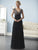 Christina Wu Elegance - 20241 Lace Plunging V-neck Tiered Sheath Dress in Black and Neutral