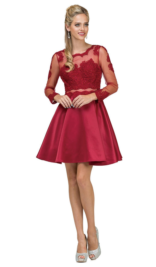 Beaded Sheer Long Sleeves Homecoming Dress - ADASA