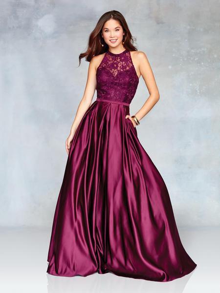 Clarisse - 3763 Illusion Halter Lace A-Line Gown In Purple