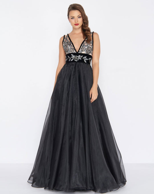 Mac Duggal - 2035R Illusion Metallic Embroidered Ballgown In Black