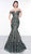 Colors Dress - 2037 Sequined Plunging Off Shoulder Mermaid Gown In Green and Nude