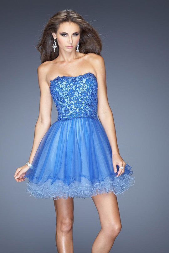 La Femme - 20386 Bedazzled Tulle A-line Dress In Blue