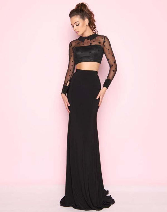 Mac Duggal - 2039L Two Piece Star Embroidered Jersey Dress In Black