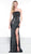 Colors Dress - 2041 Iridescent Sequined High Slit Gown In Black
