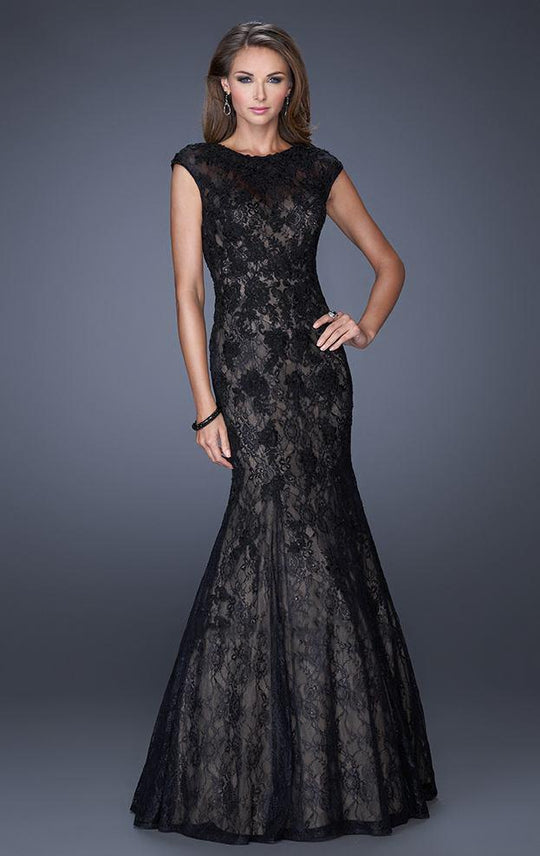 La Femme - Elegant Lace Trumpet Gown 20427 In Black