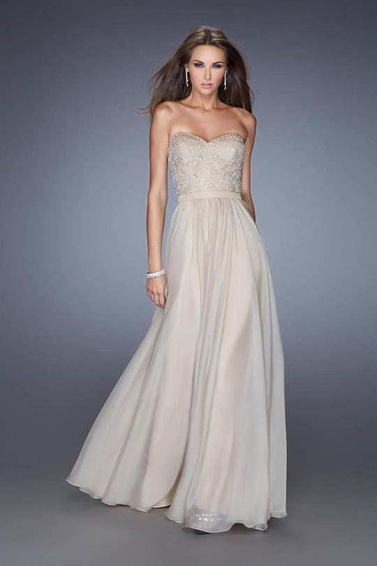 La Femme - 20447 Scalloped Ornate Chiffon Gown In Neutral