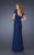 La Femme - 20463 Sequined Short Sleeves Sheath Long Gown In Blue