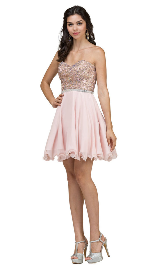 Dancing Queen - 2049 Strapless Gilded Lace Cocktail Dress In Pink