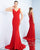 Ieena Duggal - 2050I Sleeveless V-neck Jersey Trumpet Dress With Train In Red