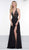 Colors Dress - 2051 Floral Beaded Plunging Halter Chiffon Gown In Black