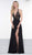 Colors Dress - Floral Beaded Plunging Halter Chiffon Gown 2051 In Black