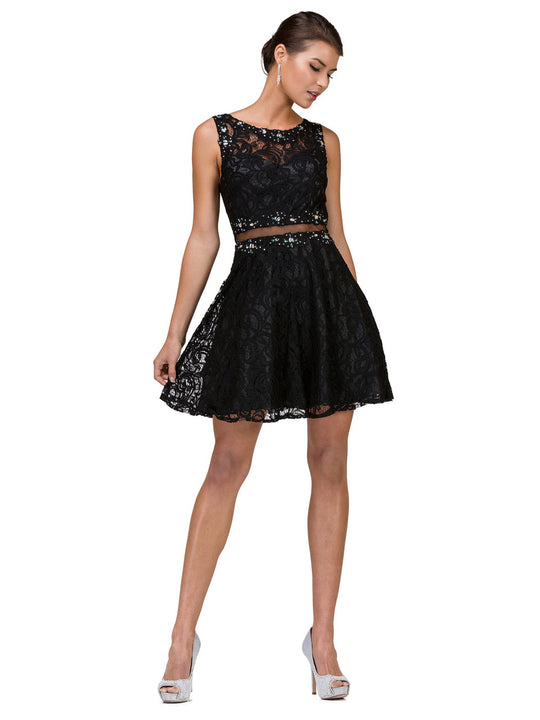 Dancing Queen Illusion Midriff Jeweled Lace A-Line Dress - 1 pc Black In Size S Available In Black