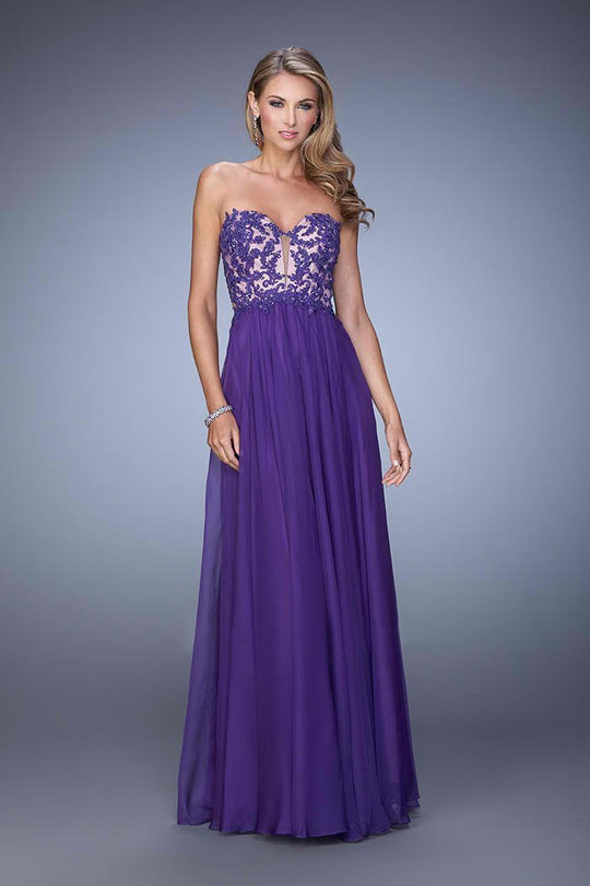La Femme - 20534 Jewel Lace Applique Evening Gown In Purple