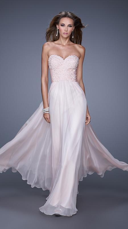 La Femme - 20535 Beaded Lace Chiffon Gown In Blush