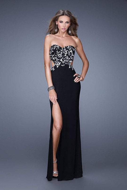 La Femme - 20536 Strapless Floral Evening Gown In Black