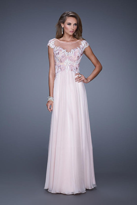 La Femme - 20540 Lace Illusion Bateau A-line Dress In Pink