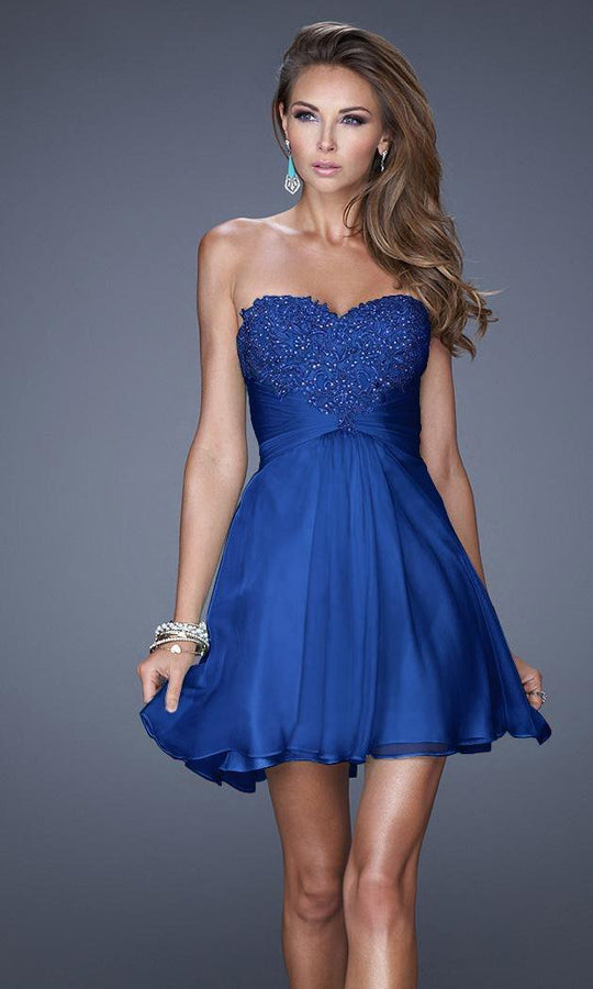 La Femme - 20574 Lace Sweetheart A-line Dress In Blue