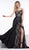 Colors Dress - 2057 Lace V-neck Satin A-line Dress In Black and Neutral