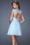 La Femme - 20581 Illusion Square Lace Criss Cross Cocktail Dress In Blue