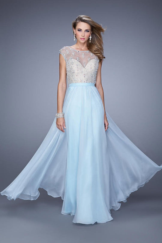 La Femme - 20602 Cap Sleeve Pearl Accented Gown in Blue