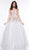 Colors Dress - 2061 Embroidered Deep V-neck Ballgown In White and Pink