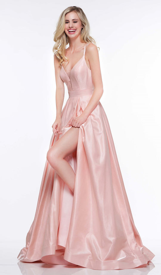 Colors Dress - 2062 Crisscross Plunged Back Shimmer Gown In Pink
