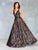 Clarisse - 3804 Plunging V-Neck Floral Evening Dress In Black