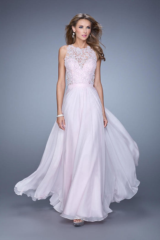 La Femme - 20638 Illusion Jewel A-Line Gown in Pink