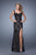 La Femme - 20641 Appliqued Floral Lace Gown in Black
