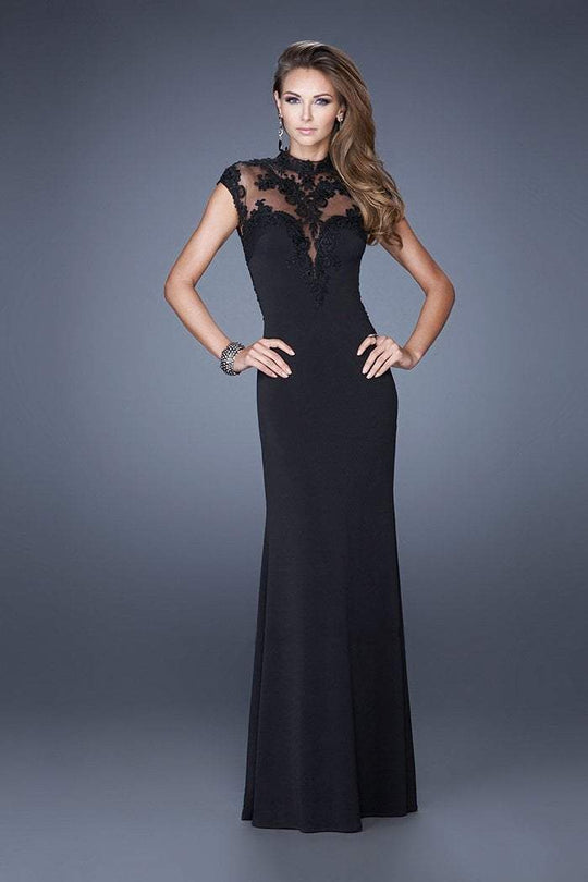 La Femme - 20650 High Neck Illusion Lace Evening Gown In Black