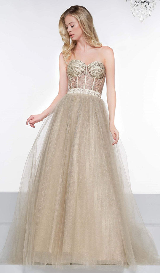 Colors Dress - 2066 Corset Sweetheart Pleated Ballgown In Yellow