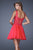 La Femme - 20672 Floral Applique A-Line Dress in Red and Pink