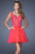 La Femme - 20672 Floral Applique A-Line Dress in Red and Pink
