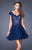 La Femme - 20676 Cap Sleeve Lace Cocktail Dress in Blue