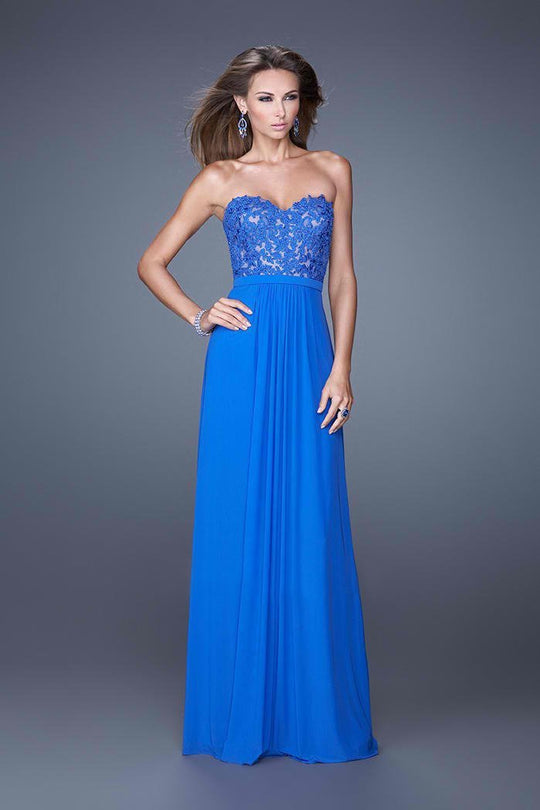 La Femme - 20700 Lace Strapless Evening Gown In Blue