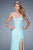 La Femme - 20705 Crystal Embellished Sweetheart Slit Gown\ In Blue