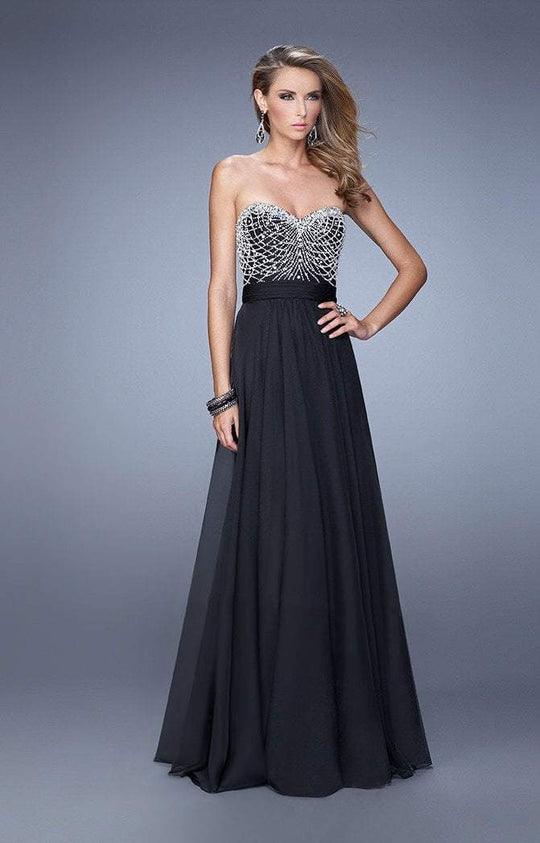 La Femme - 20708 Strapless Lattice Ornate Gown In Black