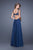 La Femme - 20710 Ornate Lace Cutout A-Line Gown in Blue