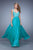 La Femme - 20710 Ornate Lace Cutout A-Line Gown in Blue and Green