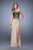 La Femme - 20719 Beaded Lace Strapless Slit Gown In Neutral