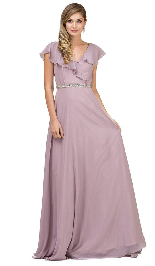 Dancing Queen - 2072 Butterfly Sleeve Wrap Evening Gown in Brown