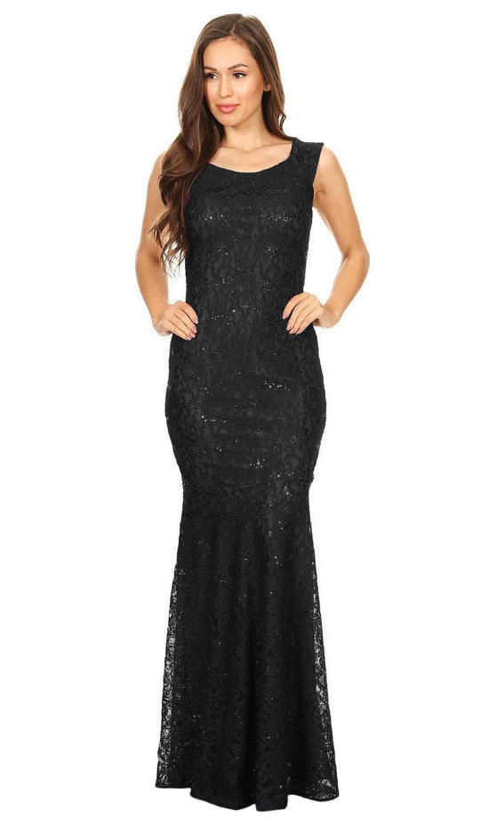 Eureka Fashion - 2072 Sleeveless Lace Sequins Mermaid Gown in Black