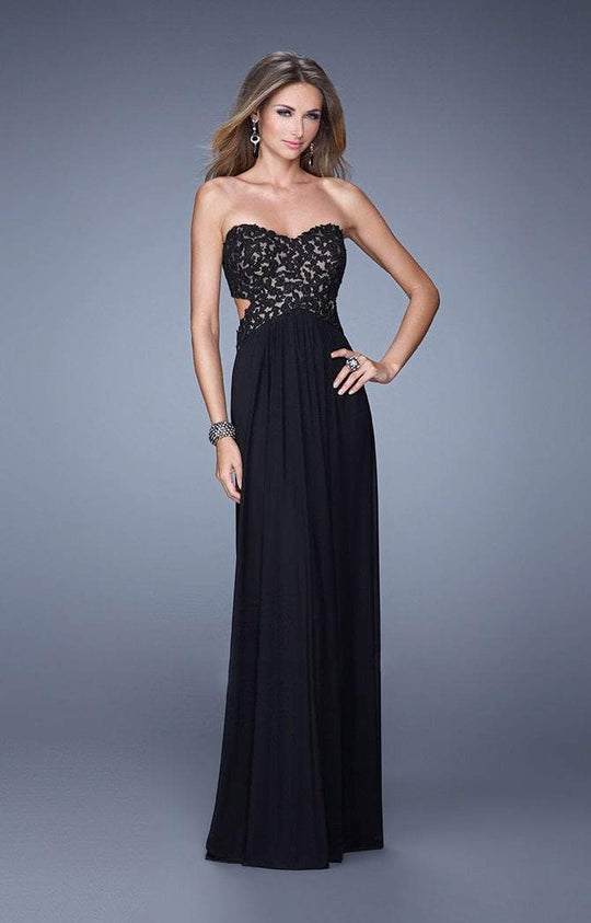 La Femme - 20733 Sweetheart Lace Cut Out Evening Gown In Black