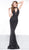 Colors Dress - 2073 Beaded Halter Trumpet Dress With Train In Black