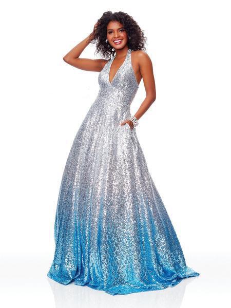 Clarisse - 3820 Plunging Halter Sequined Ballgown In Silver